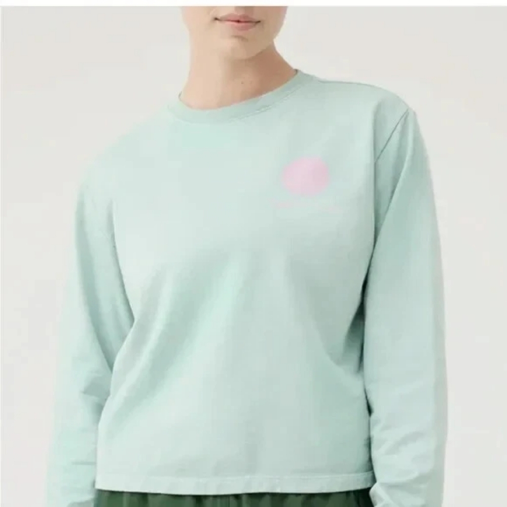 Outdoor Voices Women's Small Light Blue w/Pink Cotton Fleece Cropped Sweatshirt